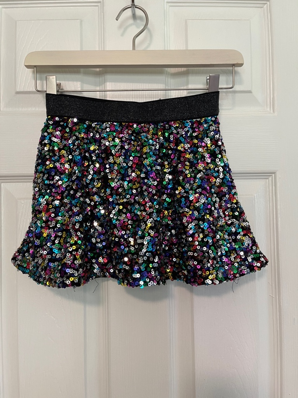 Girls' Black Multi-Sequin Flared Skirt with Sparkle Waistband